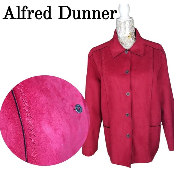 Alfred Dunner Red Microsuede Lightweight Jacket - Picture 1 of 6